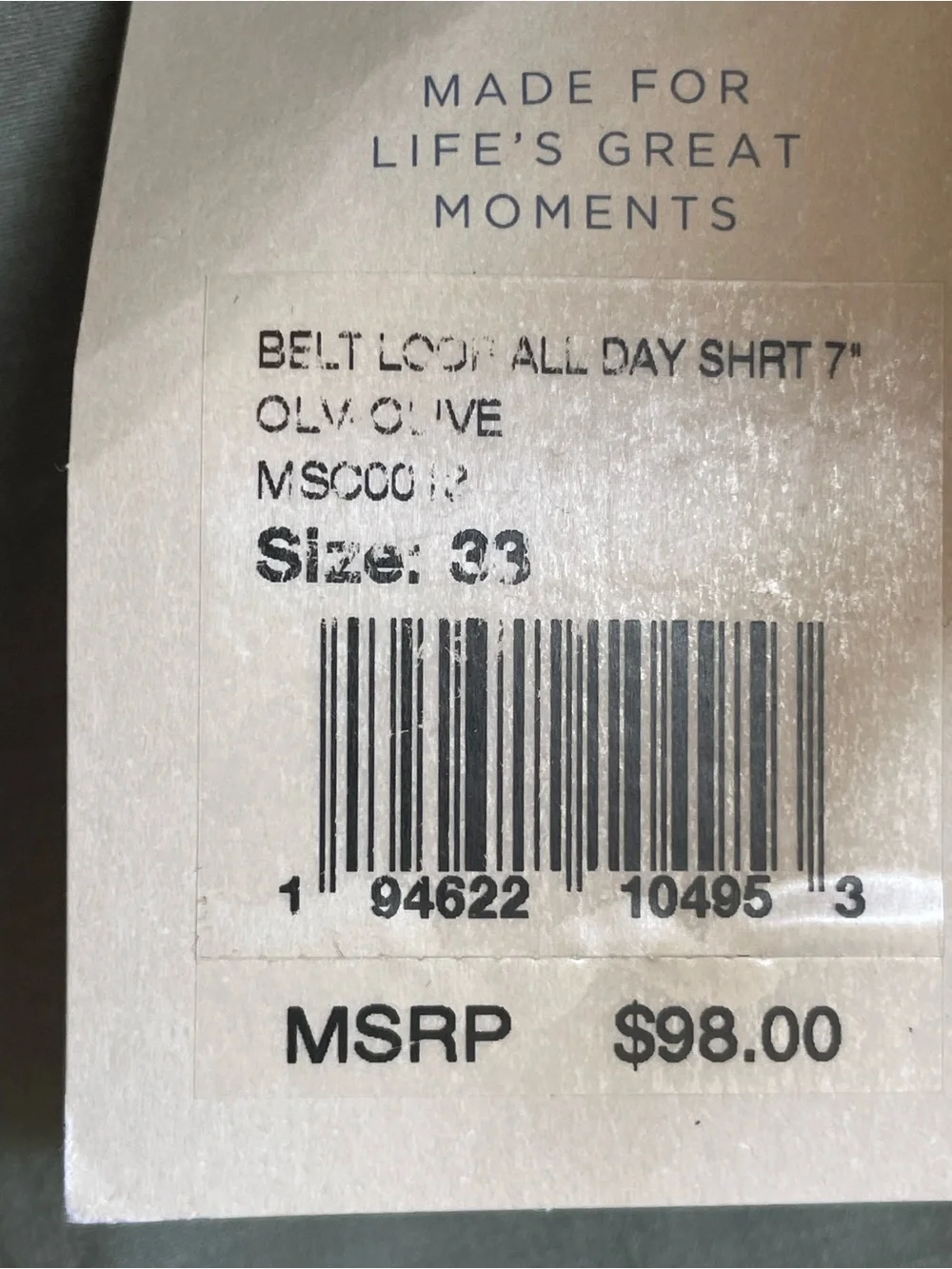Faherty All Day Short Flat-Front Stretch in Olive Green 7” Inseam NWT